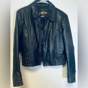 VINTAGE UNIK 100% Genuine Leather Motorcycle Heavy Jacket with Studded Detail